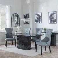 Naples Dining Set with Mimi Chairs - Black Marble, Grey Leather