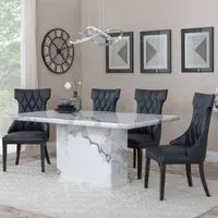 Naples Dining Set with Mimi Chairs - White Marble, Black Leather