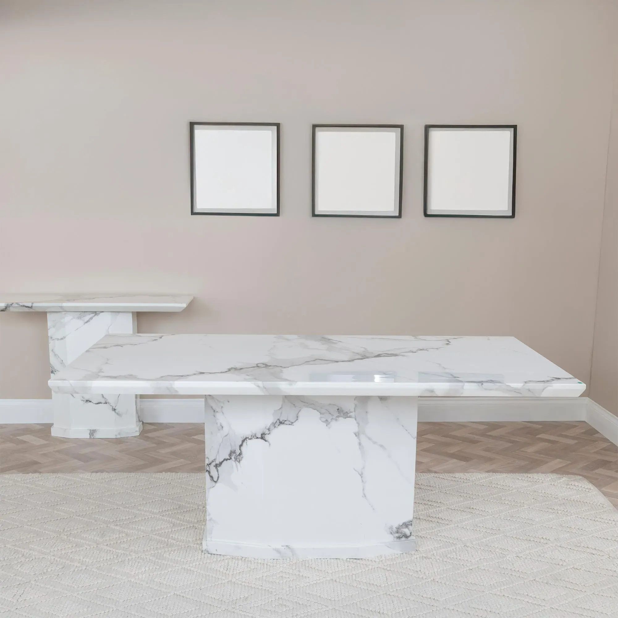 Naples Dining Set with Mimi Chairs - White Marble, Cream Leather