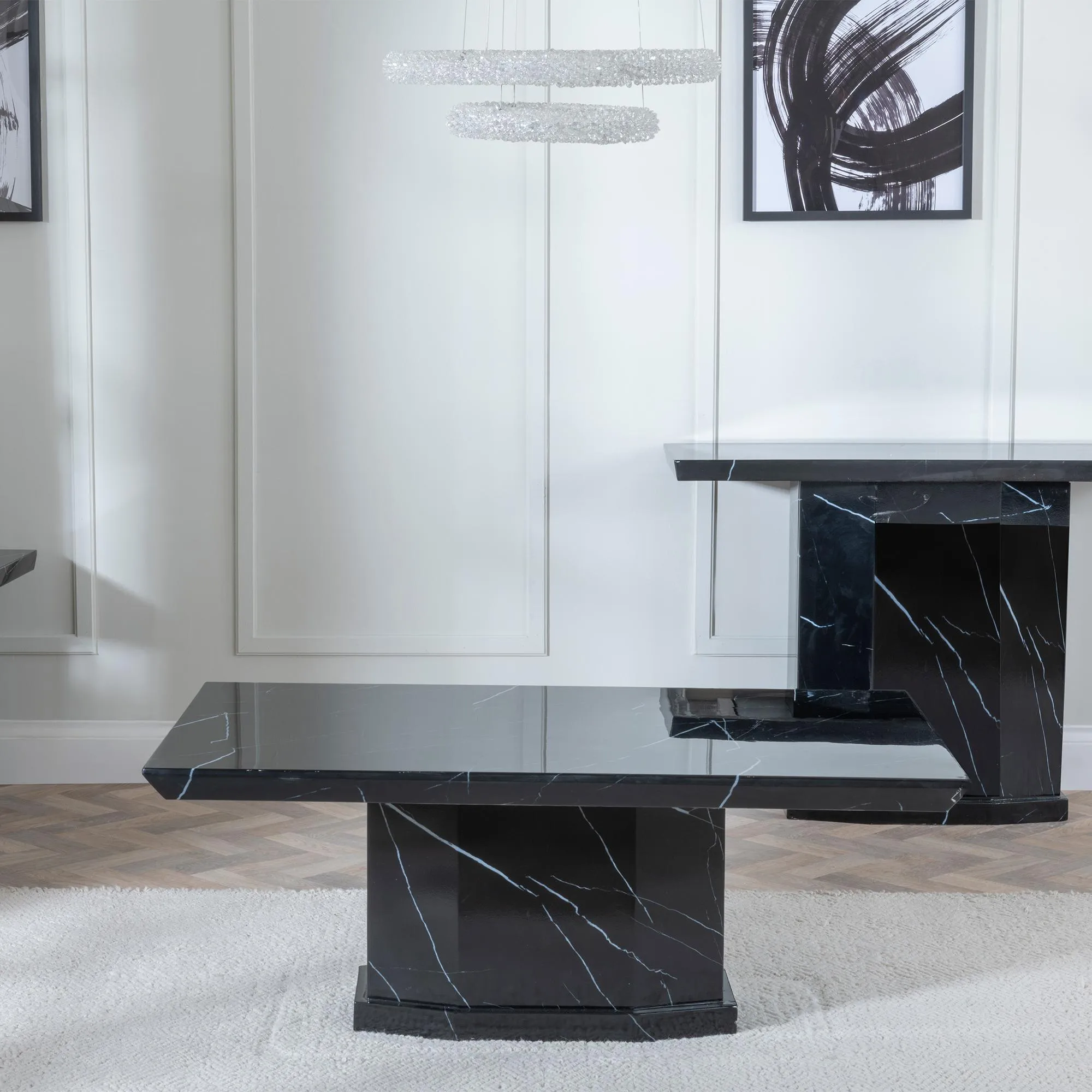 Naples Rectangular Coffee Table - Black, Marble