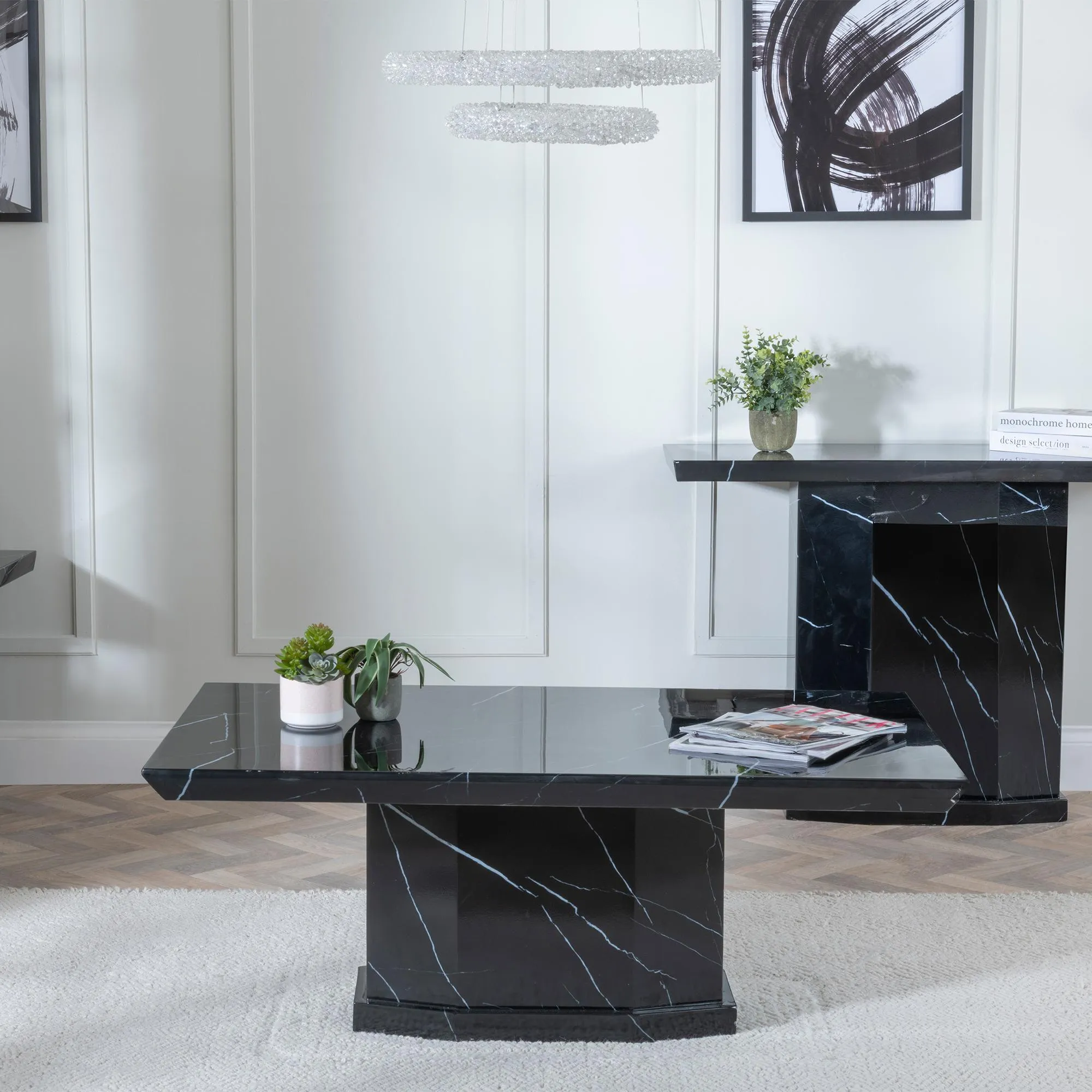 Naples Rectangular Coffee Table - Black, Marble