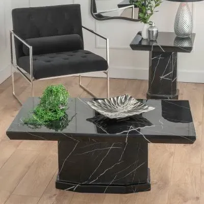 Naples Rectangular Coffee Table - Black, Marble image