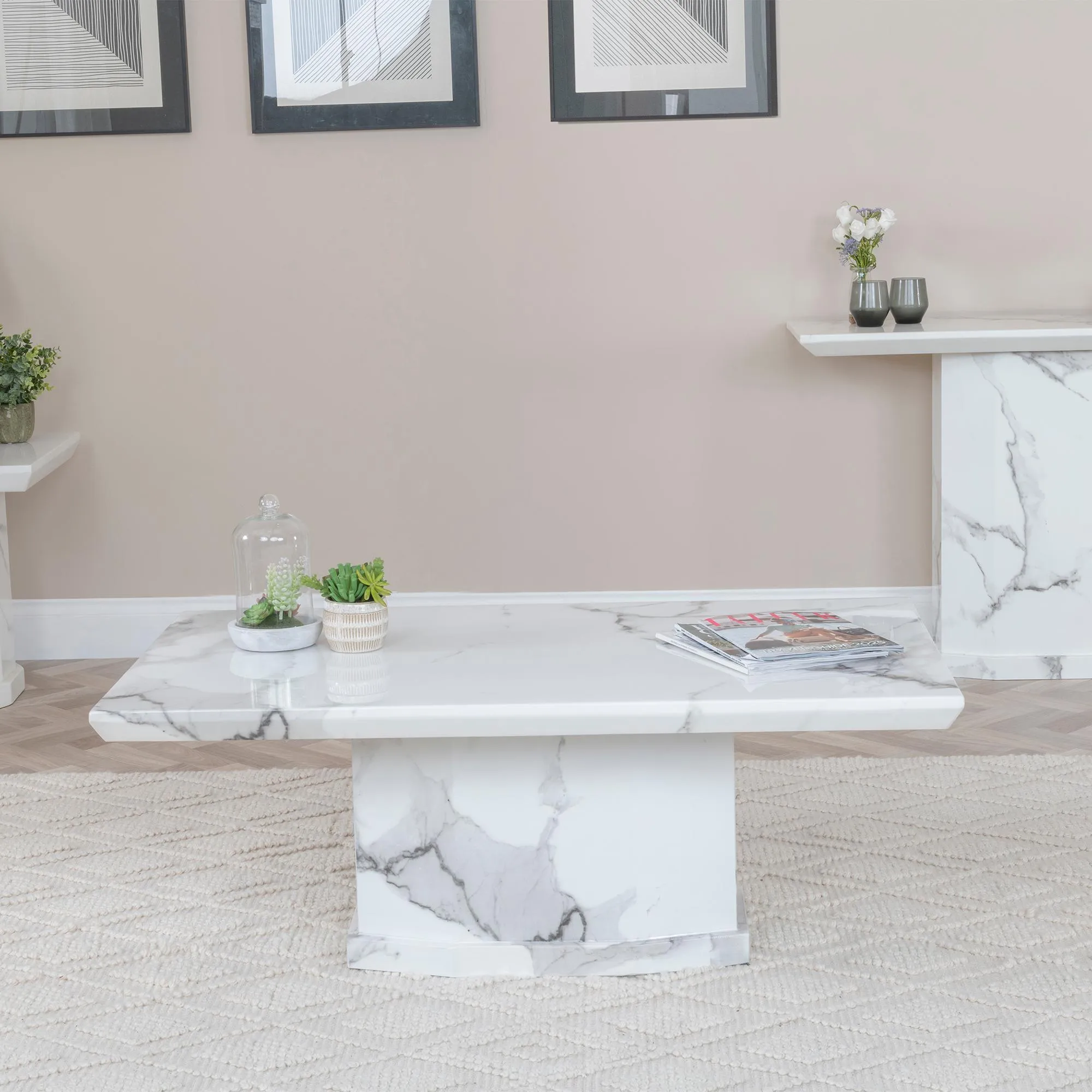 Naples Rectangular Coffee Table - White, Marble