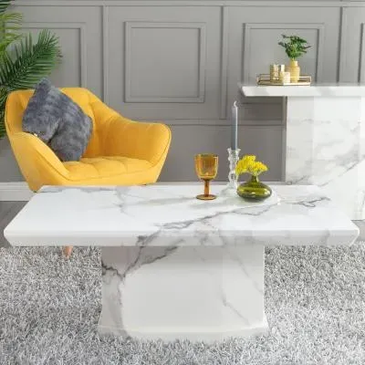 Naples Rectangular Coffee Table - White, Marble