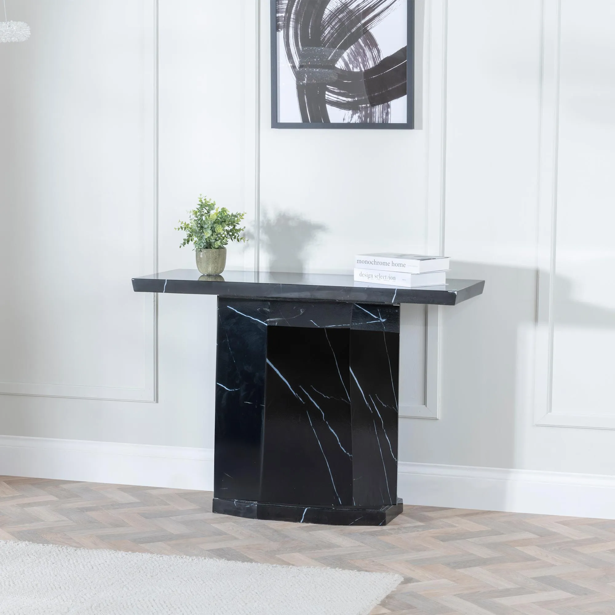 Naples Rectangular Console Table - Black, Marble