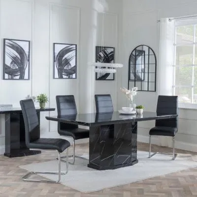 Naples Roma Dining Set - Black, Marble