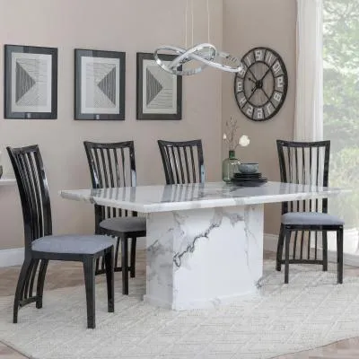 Naples White Marble Dining Set with Athena Chairs - White