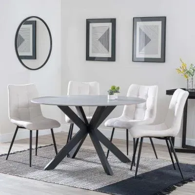 Novara 4-Seater Round Dining Set - Grey, Ceramic