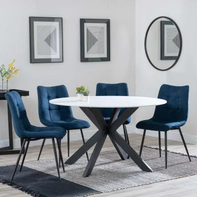 Novara 4-Seater Round Dining Set - White, Blue