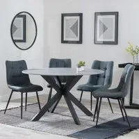 Novara 4-Seater Round Dining Set with Corona Chairs - Grey, Ceramic