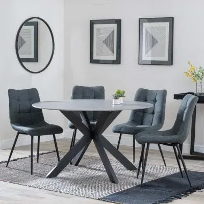 Novara 4-Seater Round Dining Set with Corona Chairs - Grey, Ceramic