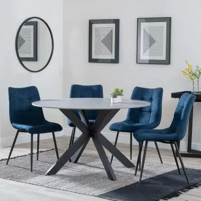 Novara 4-Seater Round Dining Set with Corona Chairs - Grey