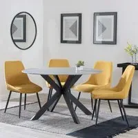 Novara 4-Seater Round Dining Set with Darwin Chairs - Grey, Ceramic