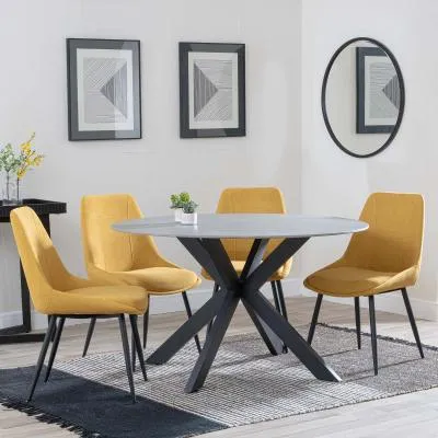 Novara 4-Seater Round Dining Set with Darwin Chairs - Grey, Ceramic