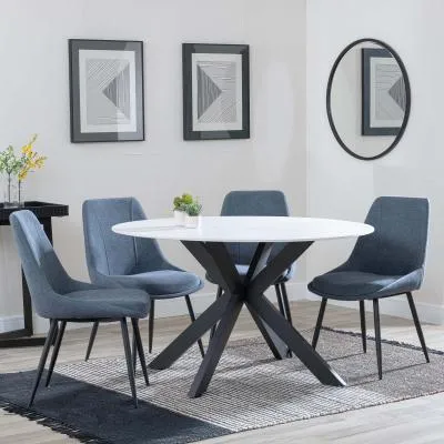 Novara 4-Seater Round Dining Set with Darwin Chairs - White