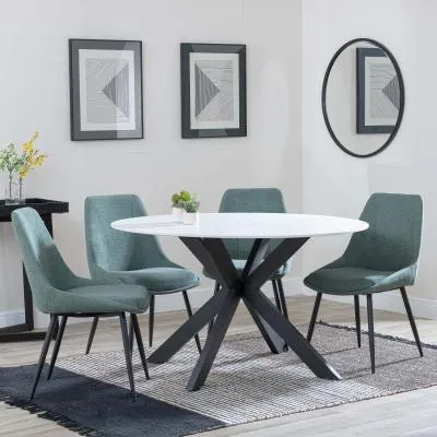 Novara 4-Seater Round Dining Set with Darwin Chairs - White