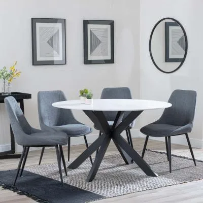 Novara 4-Seater Round Dining Set with Darwin Chairs - White