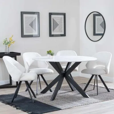 Novara 4-Seater Round Dining Set with Ion Swivel Chairs - White