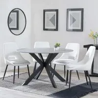 Novara 4-Seater Round Dining Set with Peyton Chairs - Grey, Cream