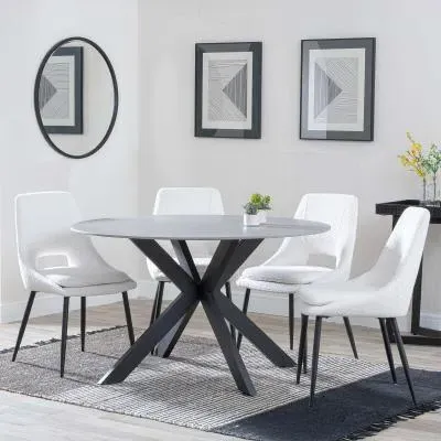 Novara 4-Seater Round Dining Set with Peyton Chairs - Grey, Cream