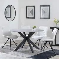 Novara 4-Seater Round Dining Set with Swivel Chairs - Grey