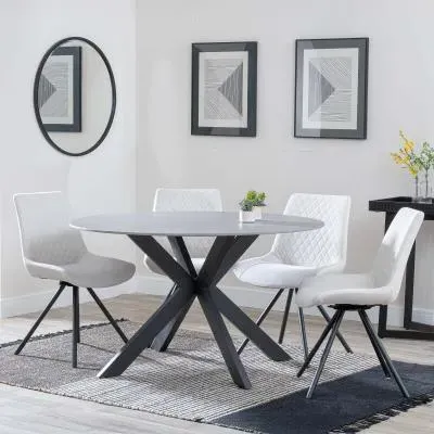 Novara 4-Seater Round Dining Set with Swivel Chairs - Grey