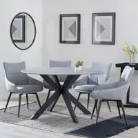 Novara 4-Seater Round Dining Set with Swivel Chairs - Grey