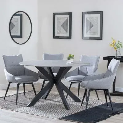 Novara 4-Seater Round Dining Set with Swivel Chairs - Grey