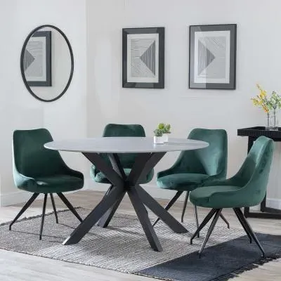 Novara 4-Seater Round Dining Set with Swivel Chairs - Grey