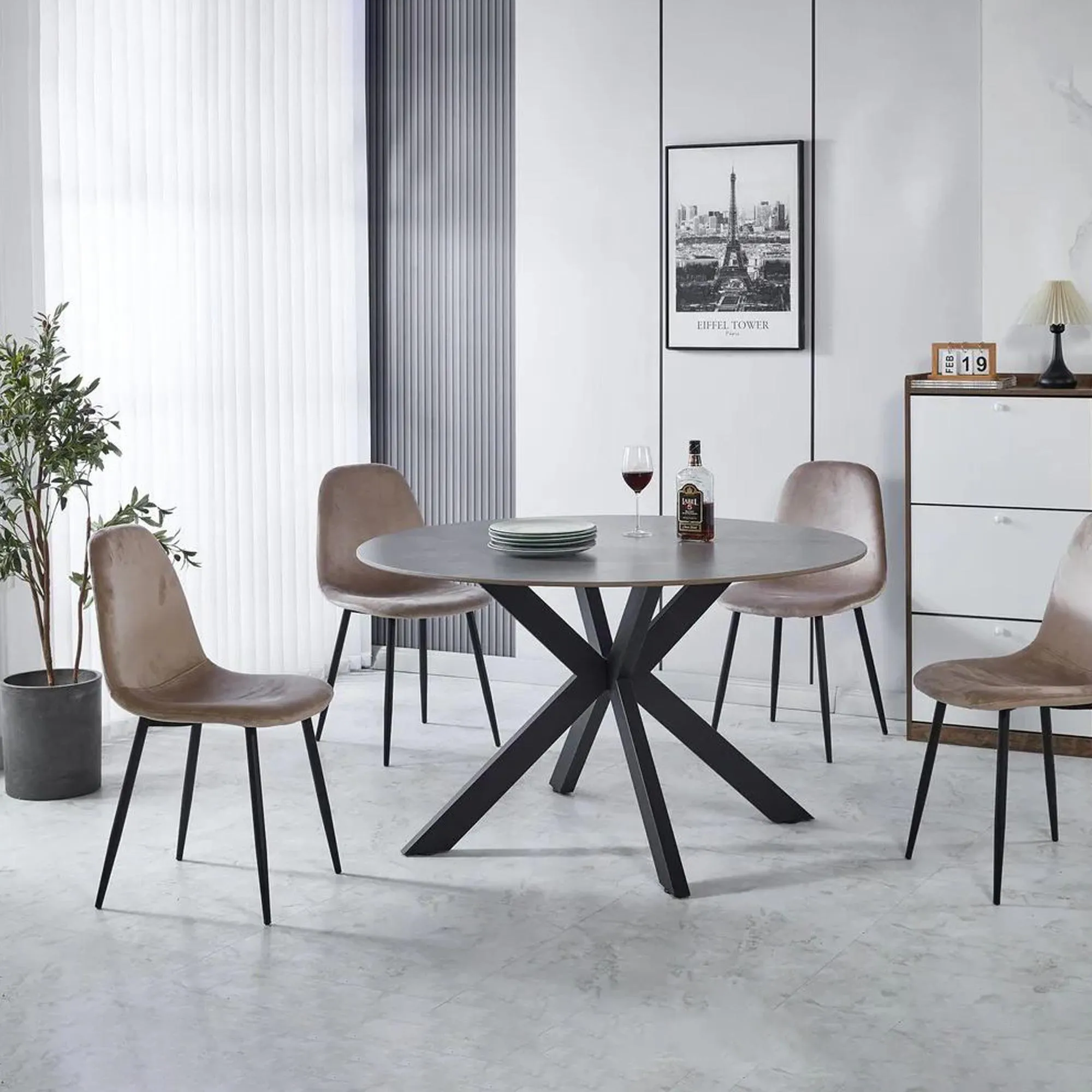 Novara 4-Seater Round Dining Table - Grey, Ceramic