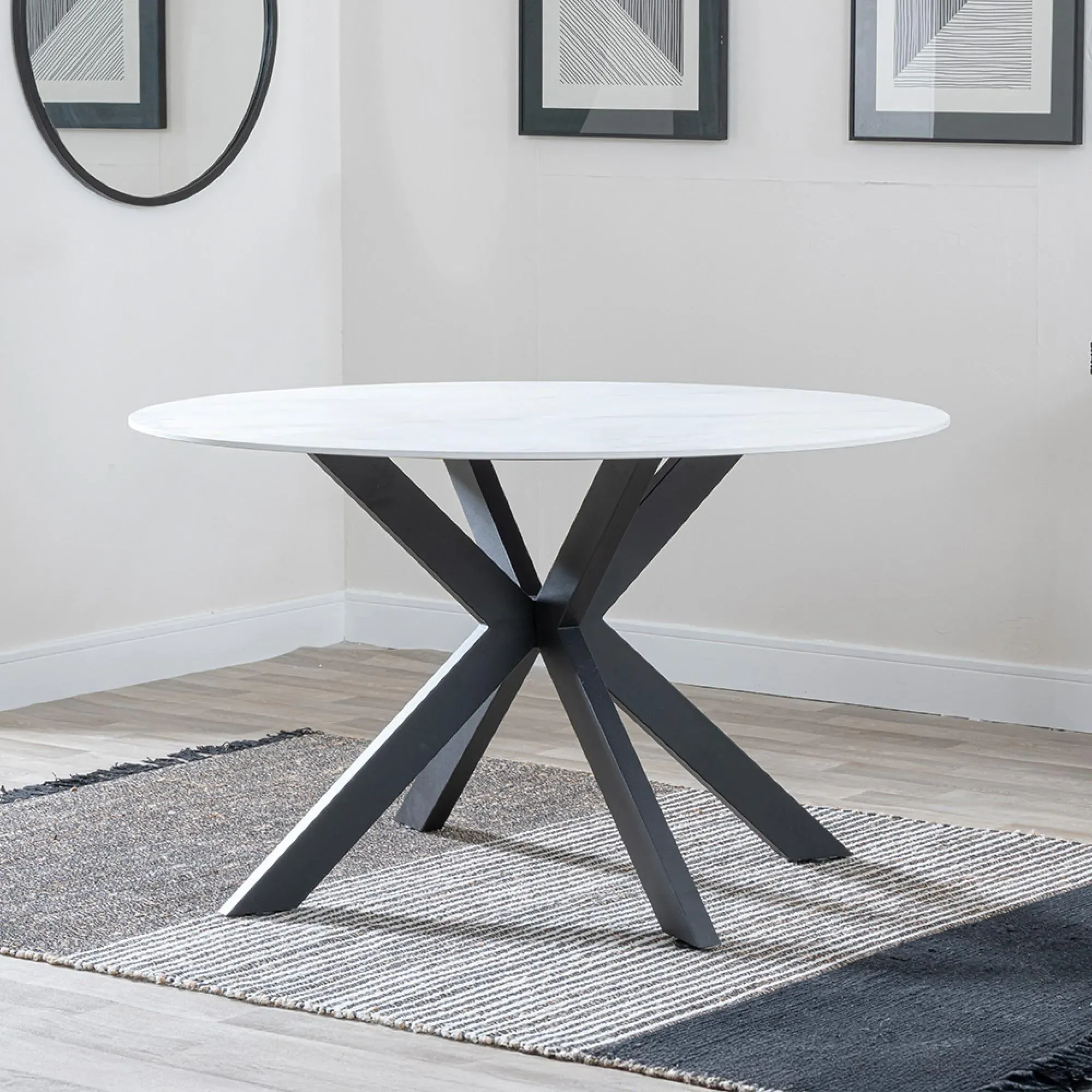 Novara 4-Seater Round Dining Table - White, Ceramic