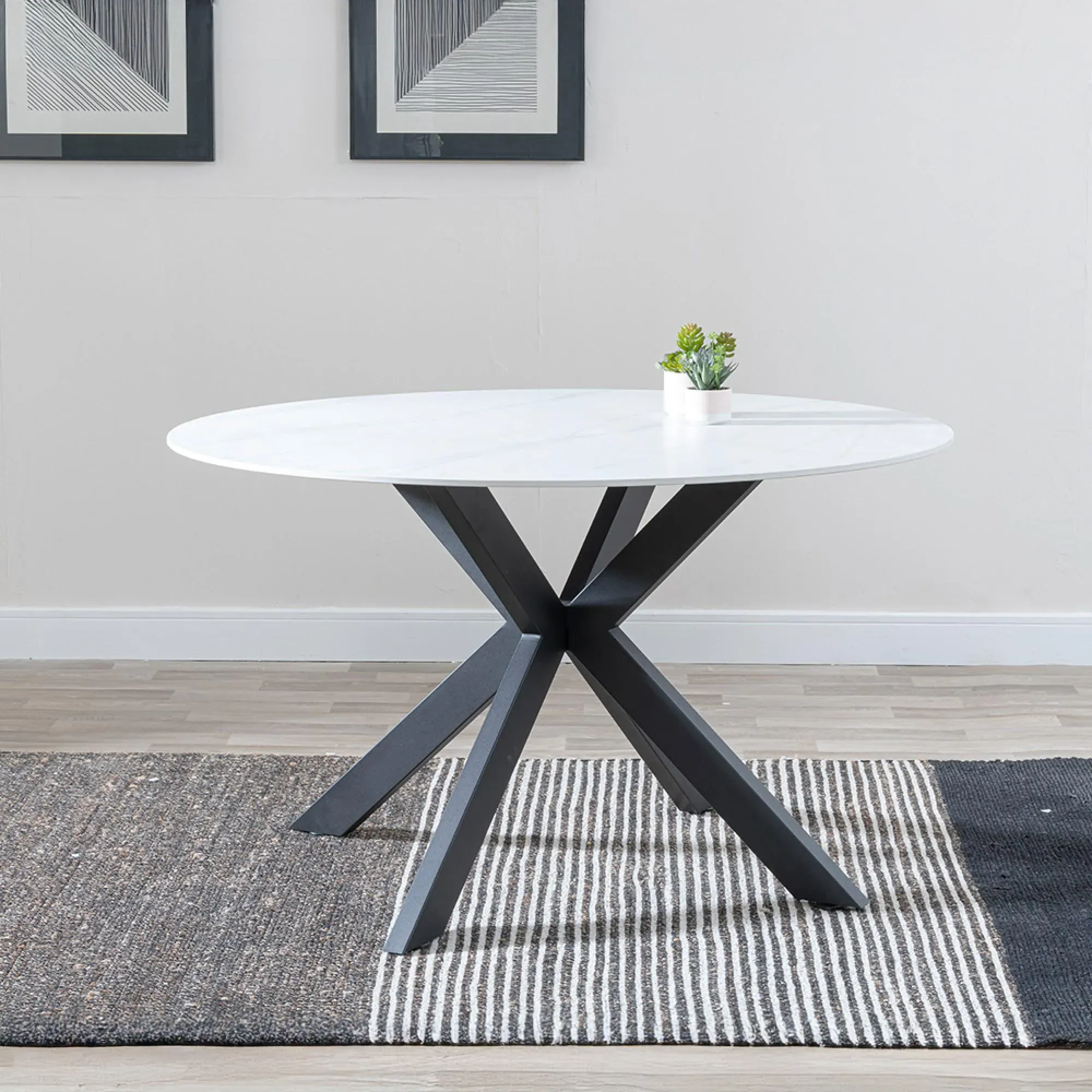 Novara 4-Seater Round Dining Table - White, Ceramic