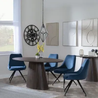 Palma Oval Dining Set with Arctic Swivel Chair - Walnut, Blue Velvet