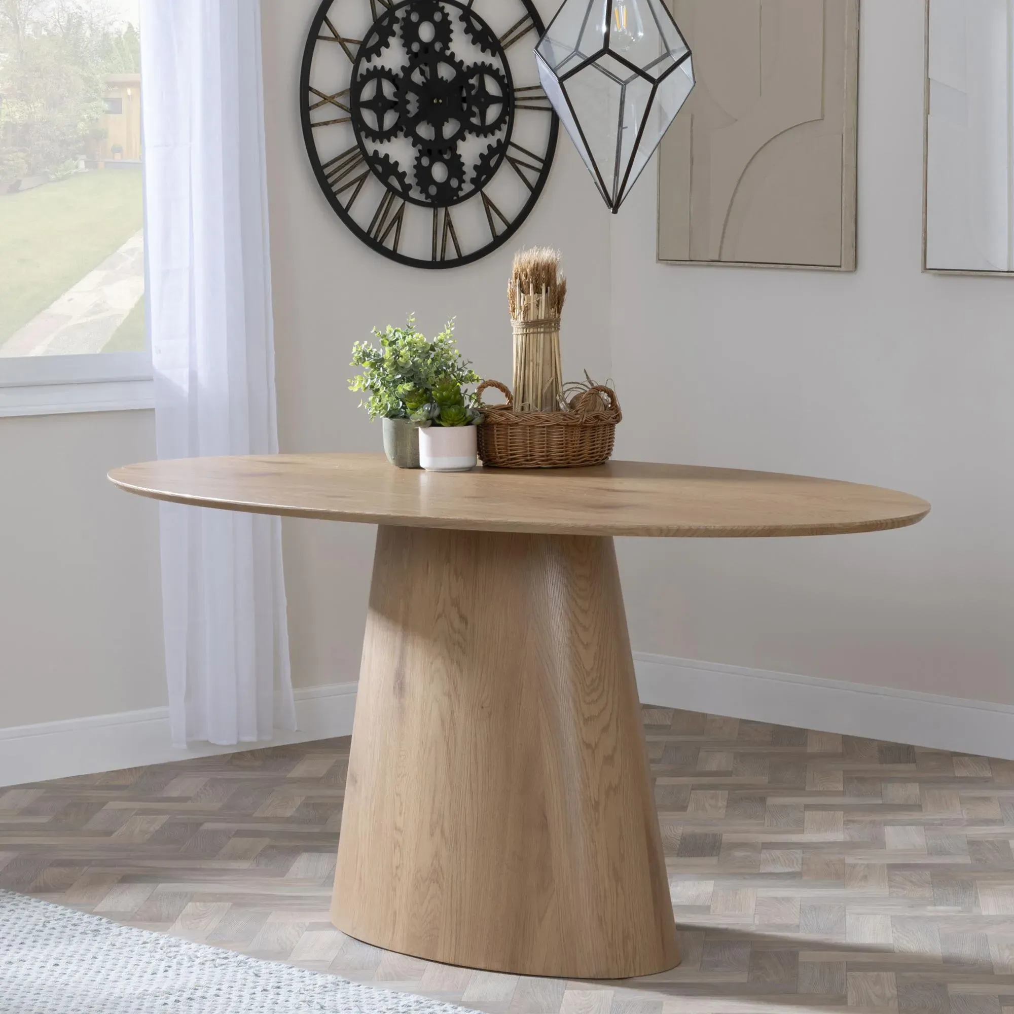 Palma Oval Dining Set with Boden Chair - Oak, Dark Grey Fabric