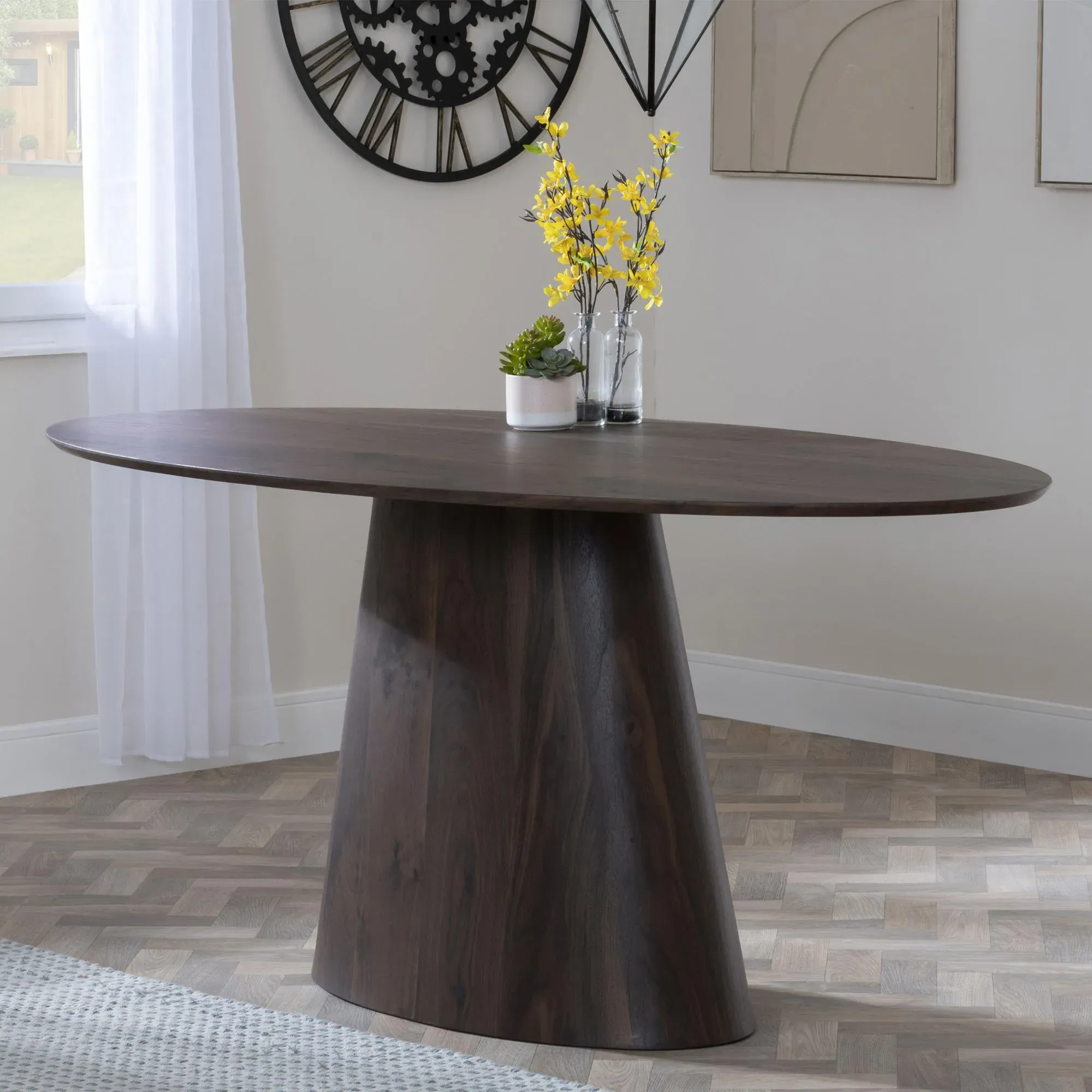 Palma Oval Dining Set with Boden Chair - Walnut, Dark Grey Fabric