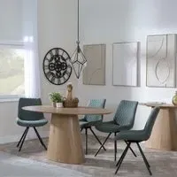 Palma Oval Dining Set with Boden Swivel Chair - Oak, Green Fabric