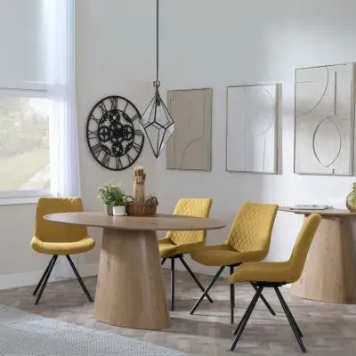 Palma Oval Dining Set with Boden Swivel Chair - Oak, Yellow Fabric