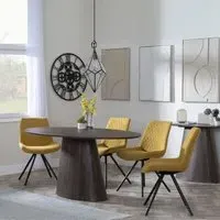 Palma Oval Dining Set with Boden Swivel Chair - Walnut, Yellow