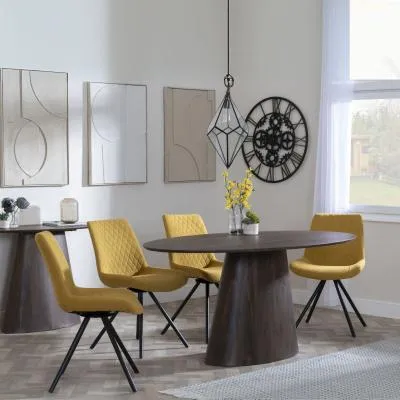 Palma Oval Dining Set with Boden Swivel Chair - Walnut, Yellow