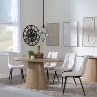 Palma Oval Dining Set with Corona Chair - Oak, Beige Fabric
