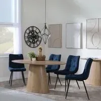 Palma Oval Dining Set with Corona Chair - Oak, Blue Fabric
