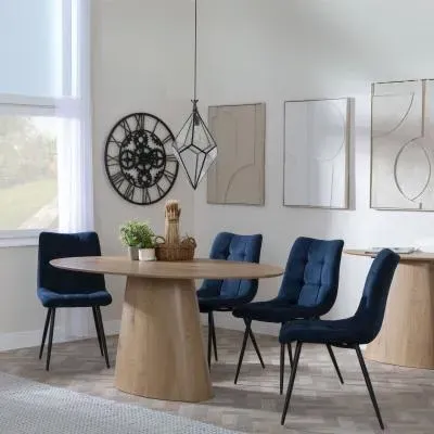 Palma Oval Dining Set with Corona Chair - Oak, Blue Fabric