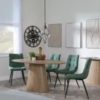 Palma Oval Dining Set with Corona Chair - Oak, Green Fabric