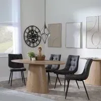 Palma Oval Dining Set with Corona Chair - Oak, Grey Fabric