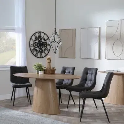 Palma Oval Dining Set with Corona Chair - Oak, Grey Fabric