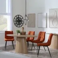 Palma Oval Dining Set with Corona Chair - Oak, Orange Fabric