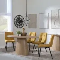 Palma Oval Dining Set with Corona Chair - Oak, Yellow Fabric