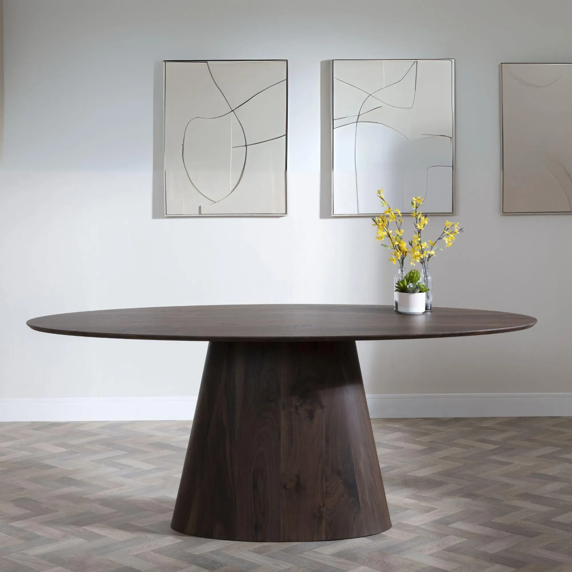 Palma Oval Dining Set with Corona Chair - Walnut, Beige Fabric