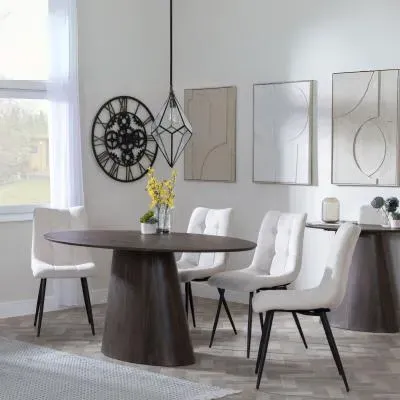 Palma Oval Dining Set with Corona Chair - Walnut, Beige Fabric