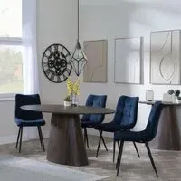 Palma Oval Dining Set with Corona Chair - Walnut, Blue Fabric